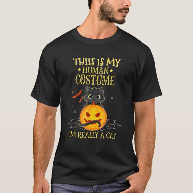 This Is My Human Costume I'm Really A Cat Pumkin H T-Shirt (Front)