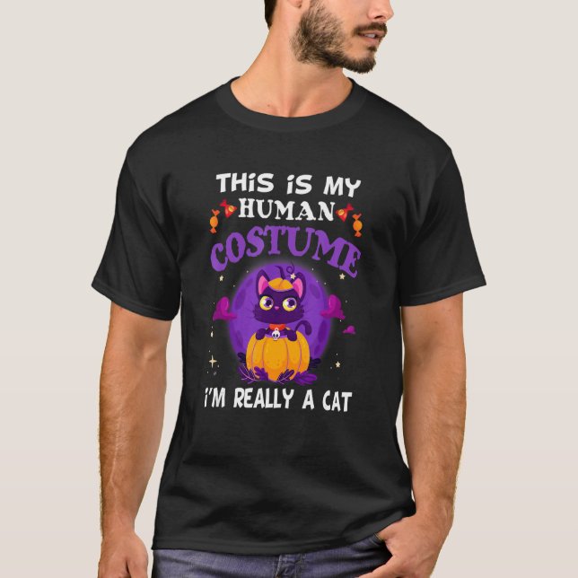 This Is My Human Costume I'm Really A Cat Pumkin H T-Shirt (Front)