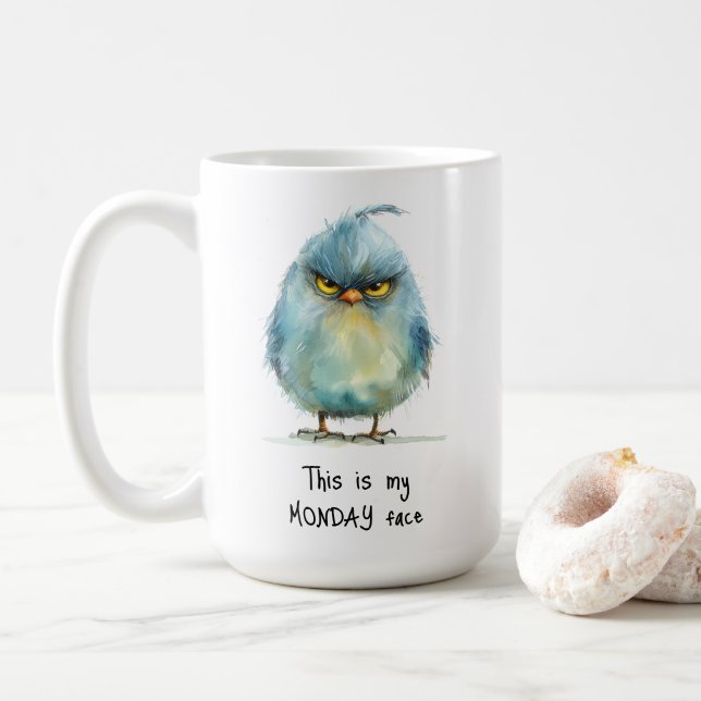 This is My Monday Face Grumpy Bird Coffee Mug (With Donut)