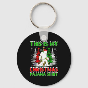 This Is My Pajama Shirt Bigfoot Xmas Tree Plaid Ch Keychain