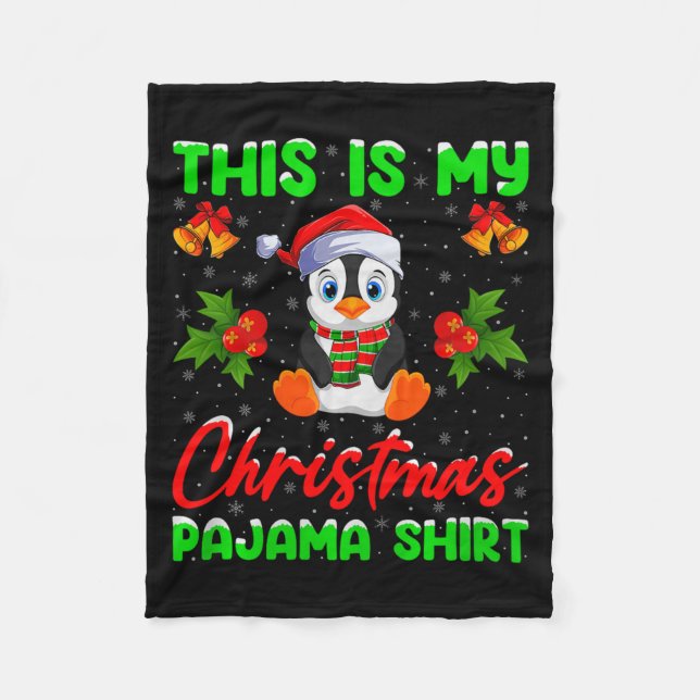 This Is My Penguin Christmas Pajamas Funny Penguin Fleece Blanket (Front)