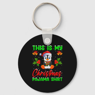 This Is My Penguin Christmas Pajamas Funny Penguin Keychain