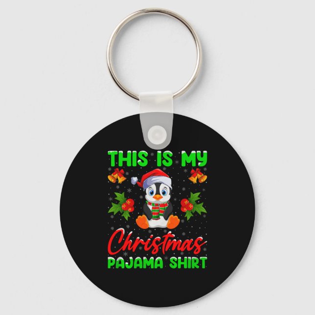 This Is My Penguin Christmas Pajamas Funny Penguin Keychain (Front)