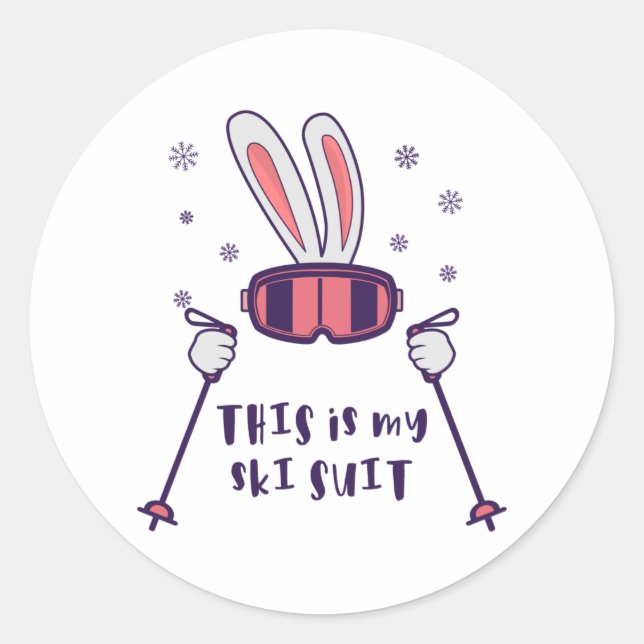 This is my Ski Suit Skiing Rabbit with ski poles Classic Round Sticker (Front)