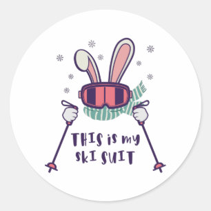 This is my Ski Suit Skiing Rabbit with ski poles Classic Round Sticker
