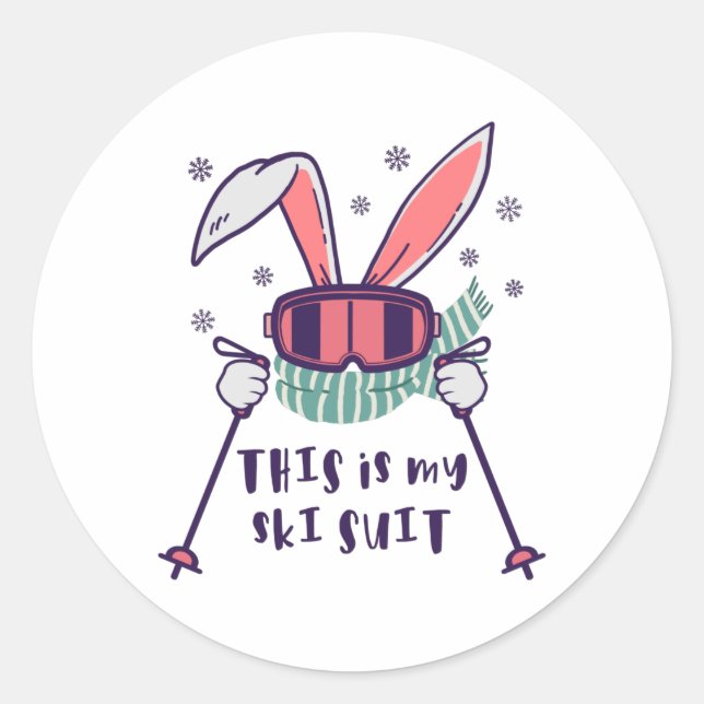 This is my Ski Suit Skiing Rabbit with ski poles Classic Round Sticker (Front)