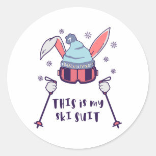 This is my Ski Suit Skiing Rabbit with ski poles Classic Round Sticker