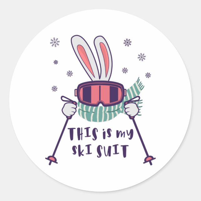 This is my Ski Suit Skiing Rabbit with ski poles Classic Round Sticker (Front)