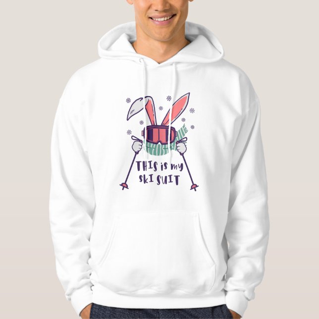 This is my Ski Suit Skiing Rabbit with ski poles Hoodie (Front)