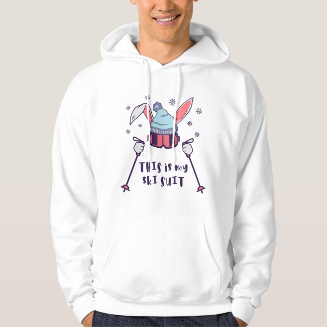 This is my Ski Suit Skiing Rabbit with ski poles Hoodie (Front)