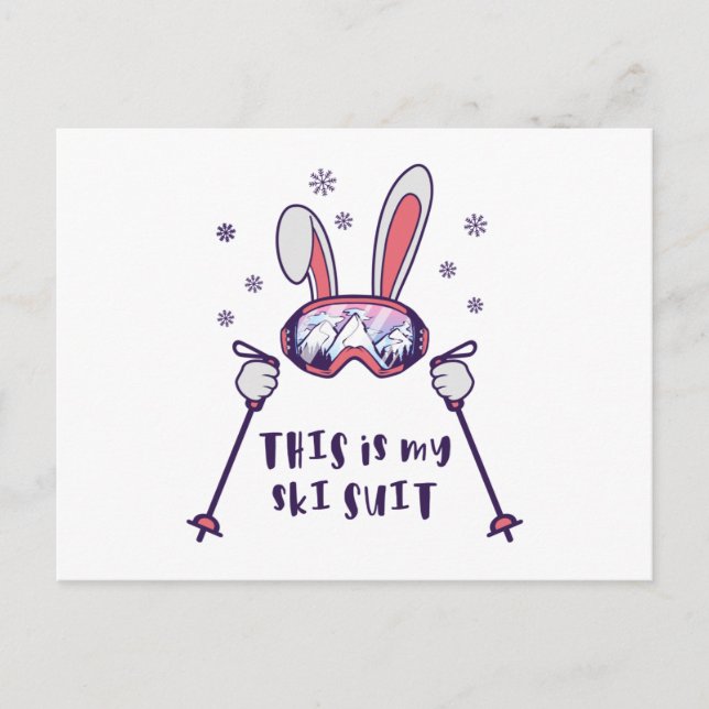 This is my Ski Suit Skiing Rabbit with ski poles Postcard (Front)