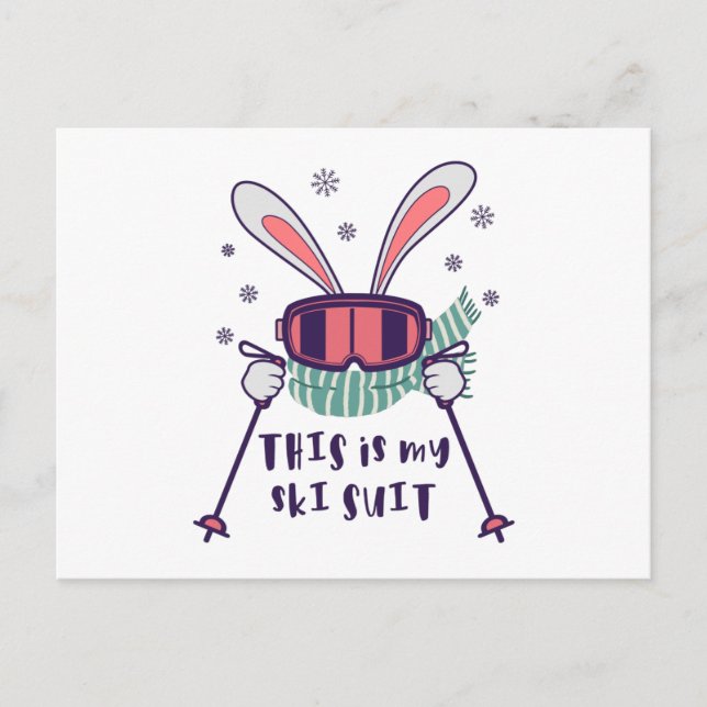 This is my Ski Suit Skiing Rabbit with ski poles Postcard (Front)