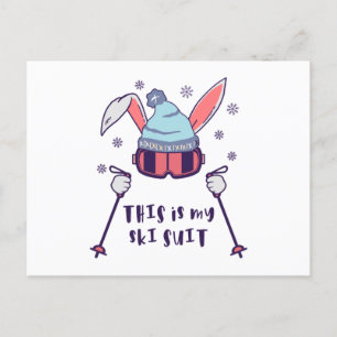 This is my Ski Suit Skiing Rabbit with ski poles Postcard