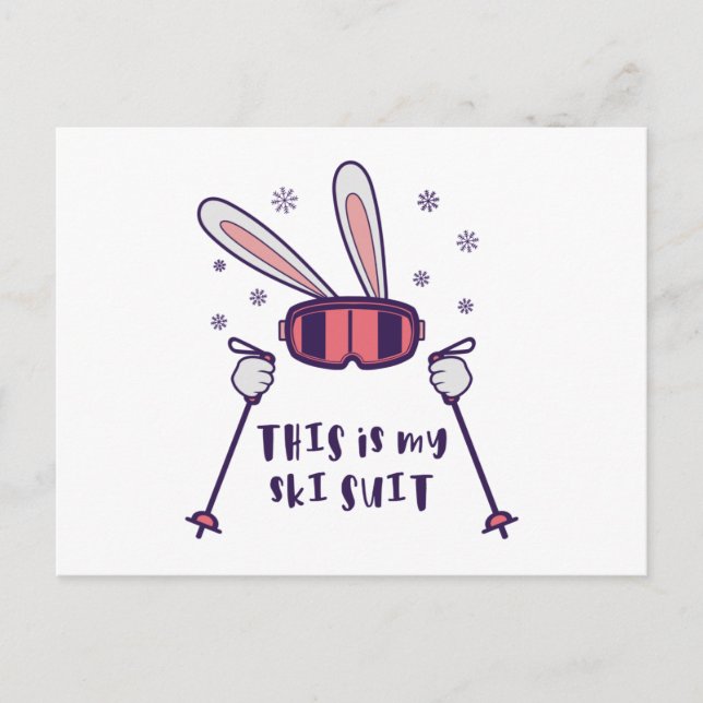 This is my Ski Suit Skiing Rabbit with ski poles Postcard (Front)