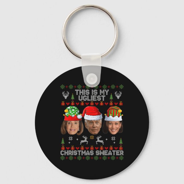 This Is My Ugliest Christmas Sweater Funny Joe Bid Keychain (Front)