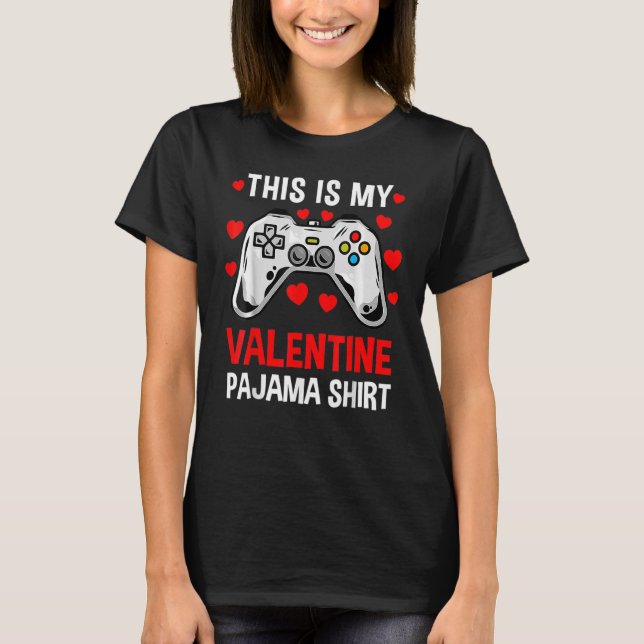 This Is My Valentine Pajama Gamer Heart Controller T-Shirt (Front)