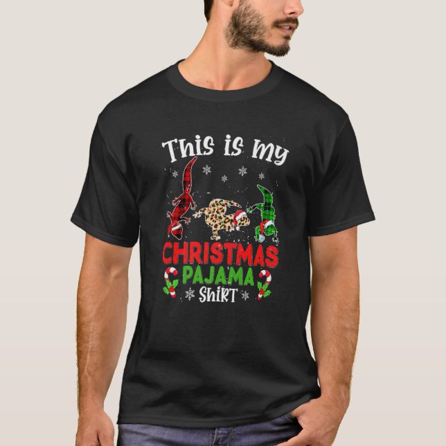 This Is My Xmas Pajama Leopard Gecko Animals Leopa T-Shirt (Front)
