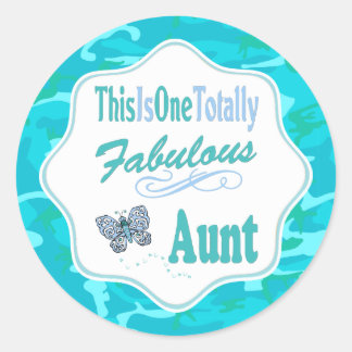 This Is One Totally Fabulous Aunt Blue Butterfly Classic Round Sticker