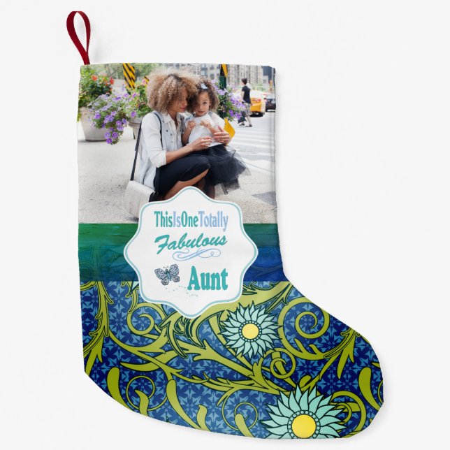 This Is One Totally Fabulous Aunt Blue Butterfly Small Christmas Stocking (Front)