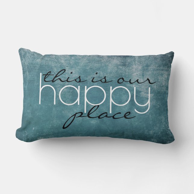 this is our happy place blue distressed rustic  lumbar pillow (Front)