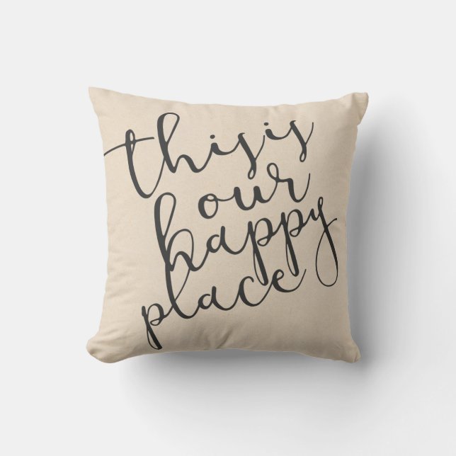 This is our happy place|Cotton Fabric Textured Outdoor Pillow (Front)