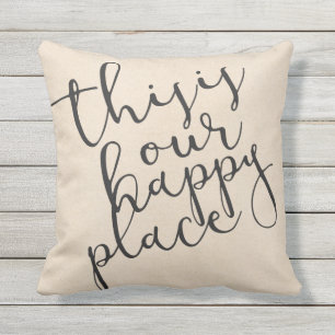 This is our happy place Cotton Fabric Textured Outdoor Pillow