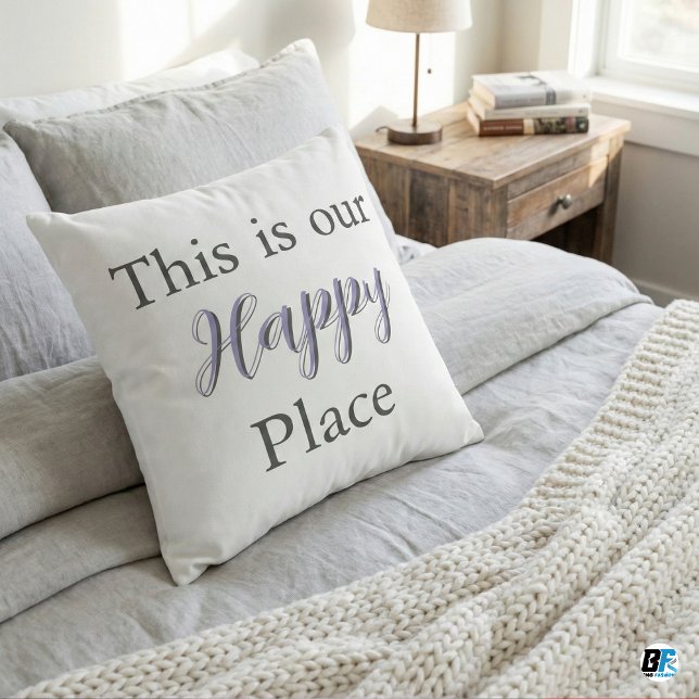 This Is Our Happy Place Modern Lavender Script Throw Pillow (Creator Uploaded)