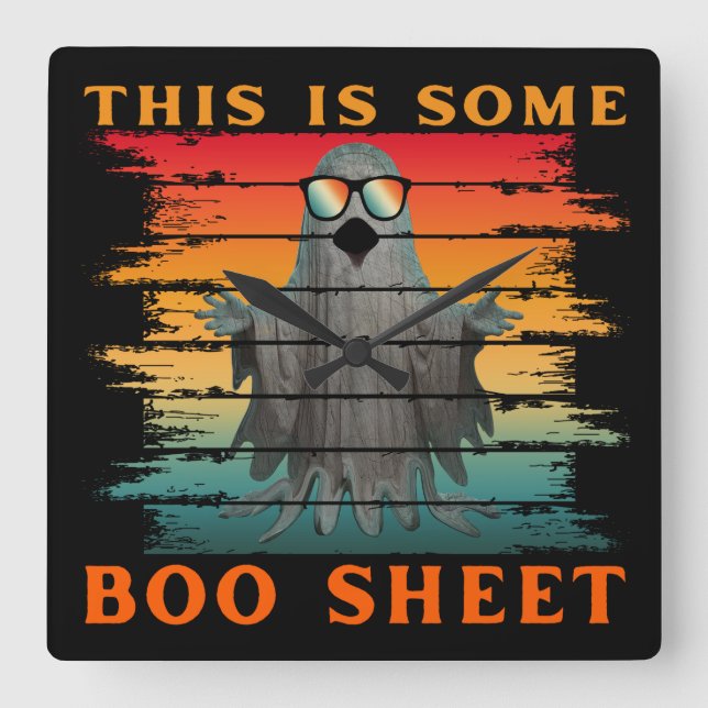 This is some boo sheet funny halloween ghost square wall clock (Front)
