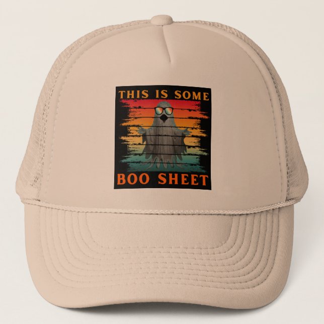 This is some boo sheet funny halloween ghost trucker hat (Front)