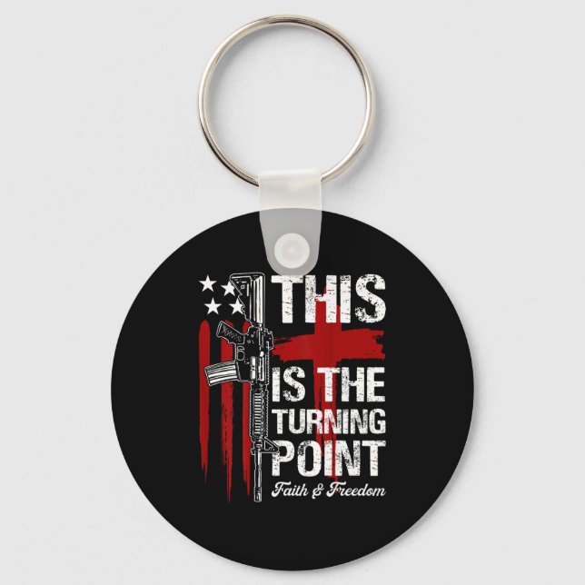 This Is The Turning Int Faith Cross Us Flag Patrio Keychain (Front)