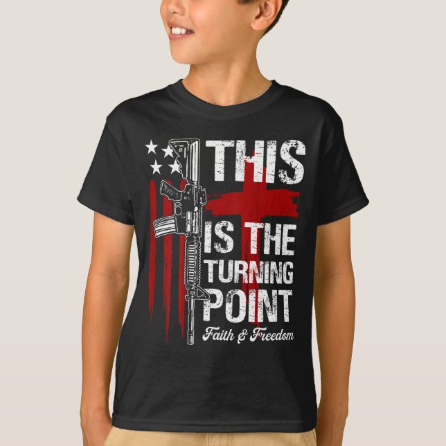 This Is The Turning Int Faith Cross Us Flag Patrio T-Shirt (Front)