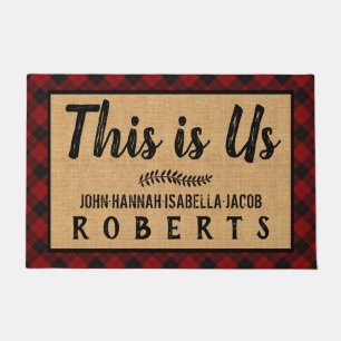 This is Us Black Red Buffalo Check Plaid Custom Lg Doormat