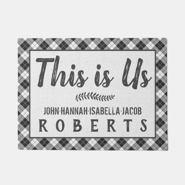 This is Us Black White Buffalo Check Plaid Custom  Doormat (Front)