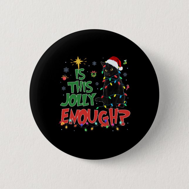 This Jolly Enough Black Cat Merry Christmas Tree L 2 Inch Round Button (Front)
