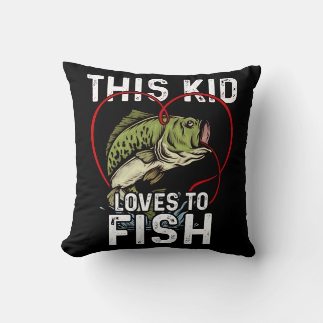 This Kid Loves to Fish Fishing Children Fisherman Throw Pillow (Front)
