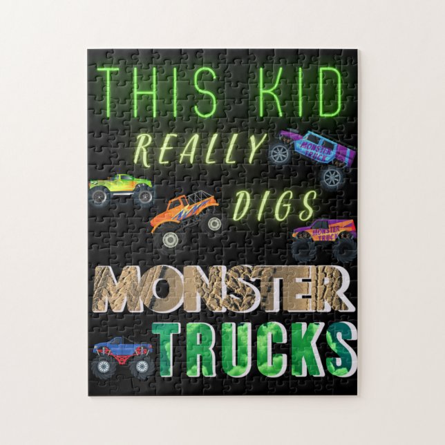 This Kid Really Digs Monster Trucks Jigsaw Puzzle (Vertical)