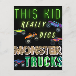 This Kid Really Digs Monster Trucks Postcard
