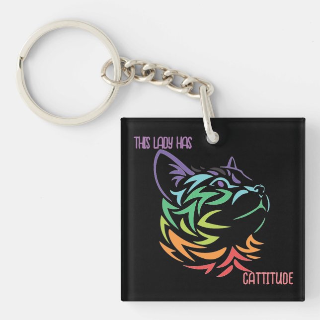 This Lady has Cattitude Keychain (Front)