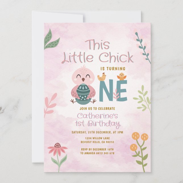 This Little Chicks is turning ONE Easter Birthday Invitation (Front)