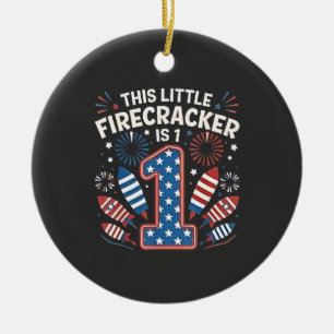 This Little Firecracker is 1 Birdtday 4th of July Ceramic Ornament