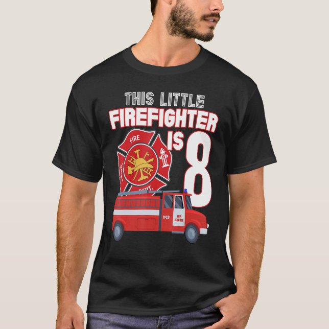 This Little Firefighter is 8 Year Old Birthday Par T-Shirt (Front)