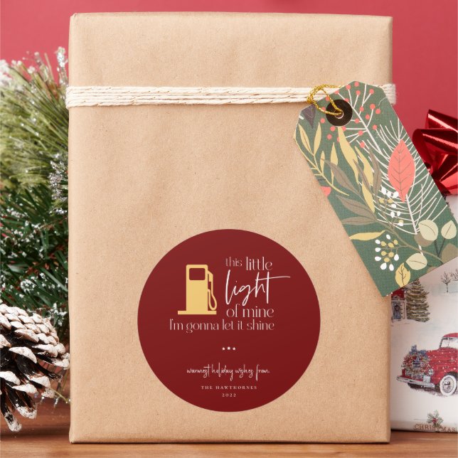 This Little Light Funny Gas Light Christmas Classic Round Sticker (Holiday)