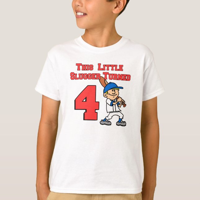 This Little Slugger Turned 4 Baseball T-Shirt (Front)