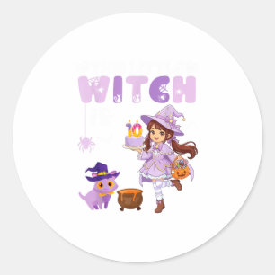 This little witch is 10 years old birthday classic round sticker