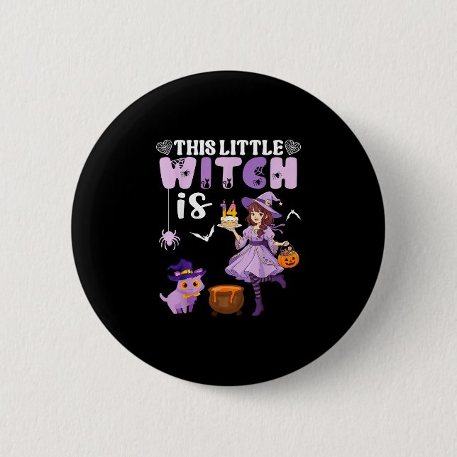 This little witch is 14 years old birthday 2 inch round button (Front)