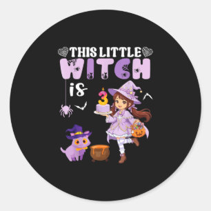This little witch is 3 years old birthday classic round sticker