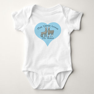 "This Llama Loves His Mama" Llamas in a Blue Heart Baby Bodysuit