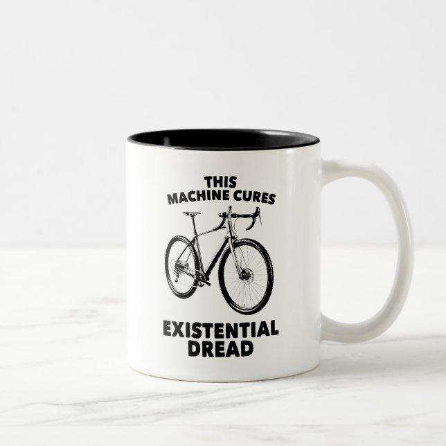 This Machine Cures Existential Dread Bicycle Two-Tone Coffee Mug (Right)