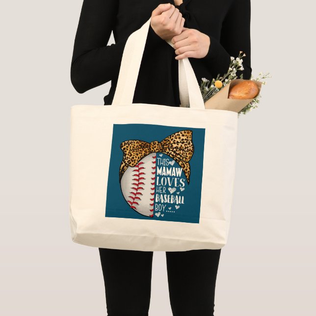 This Mamaw Loves Her Baseball Boy Mother's Day Large Tote Bag (Front (Product))