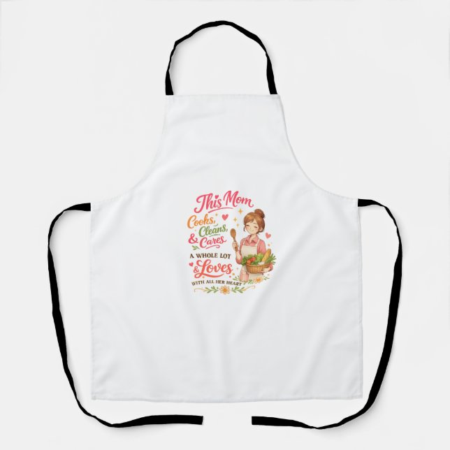 This Mom Cooks with Love Cute Kitchen Apron Gift (Front)
